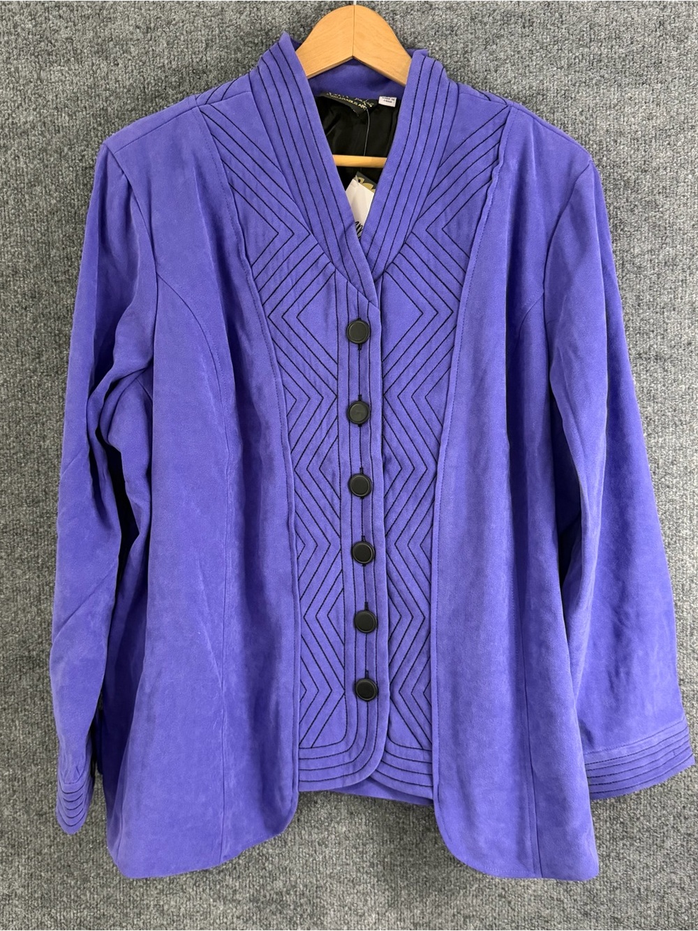 Bob Mackie Wearable Art Womens 2X Purple Black  Faux Suede Jacket Button Front